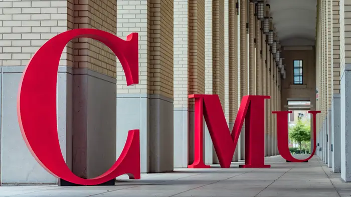 CMU red letters staged on Purnell Center sidewalk