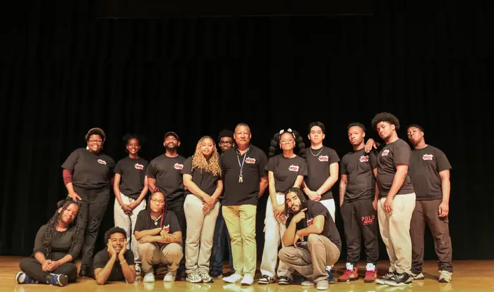 Robinson with his students. 
