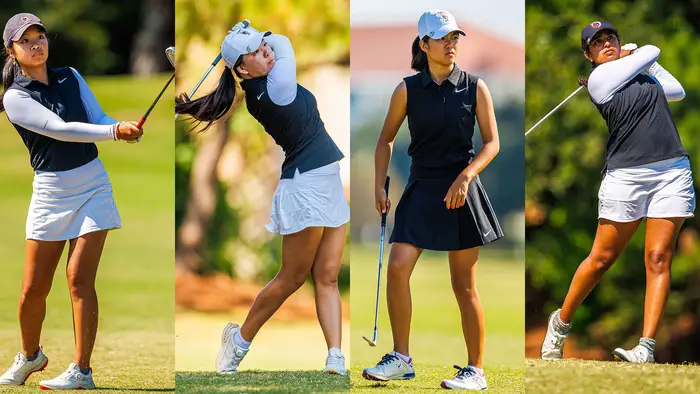 A composite image of four golfers. 