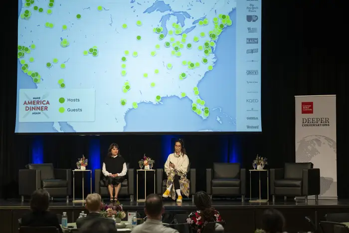 A "Make America Dinner Again" slide, showing the program's outreach on a map of America.
