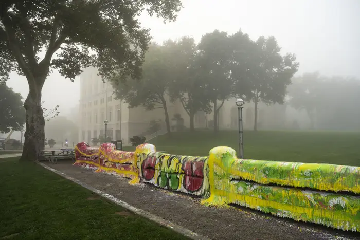 CMU Miami Fence design with morning fog in background