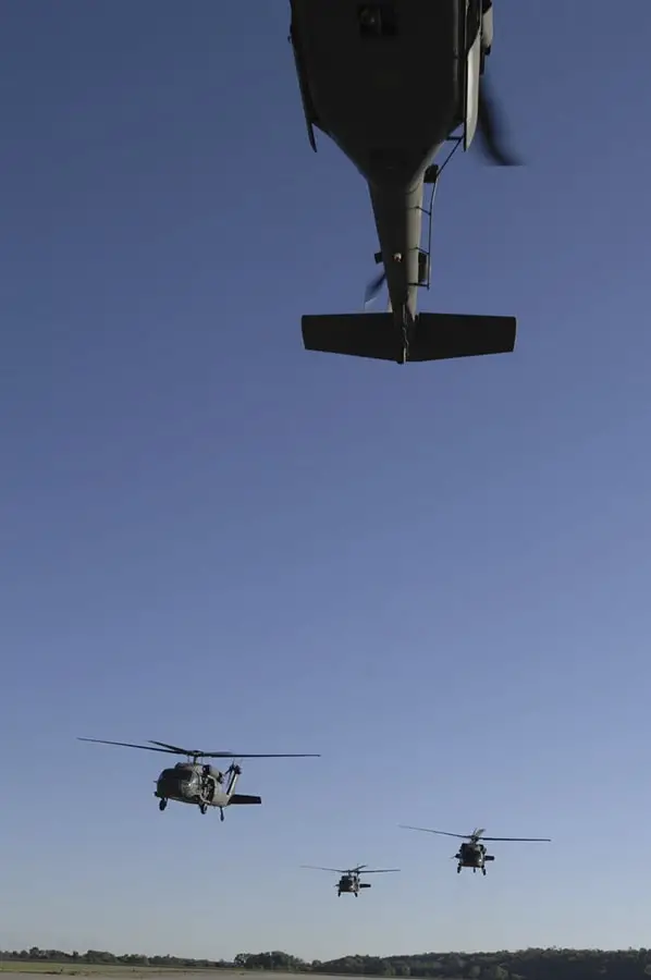 Helicopters flying