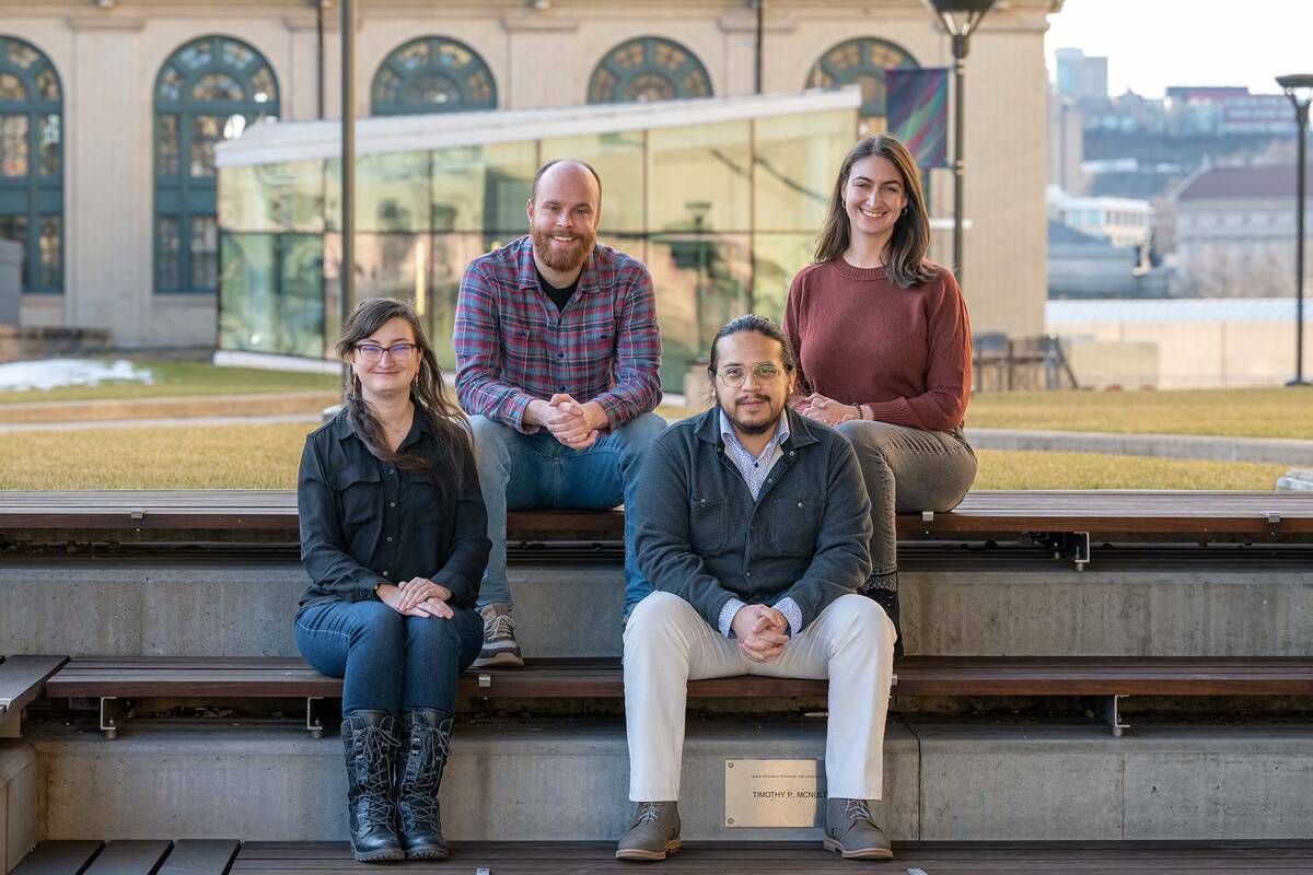 From left, Anna O'Grady, Brendan O'Connor, Iganacio Magana Hernandez and Nora Shipp are all McWilliams Center postdoctoral fellows. One of the highest profile programs at the center, it supports promising scientists who are pursuing independent research.