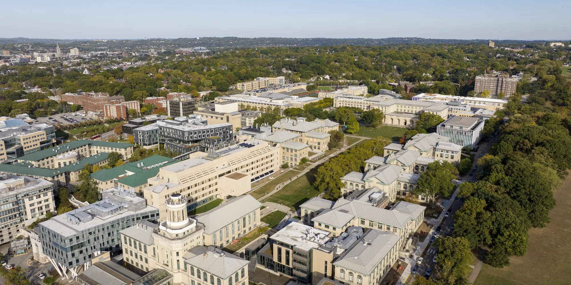 Drone shot of campus from above