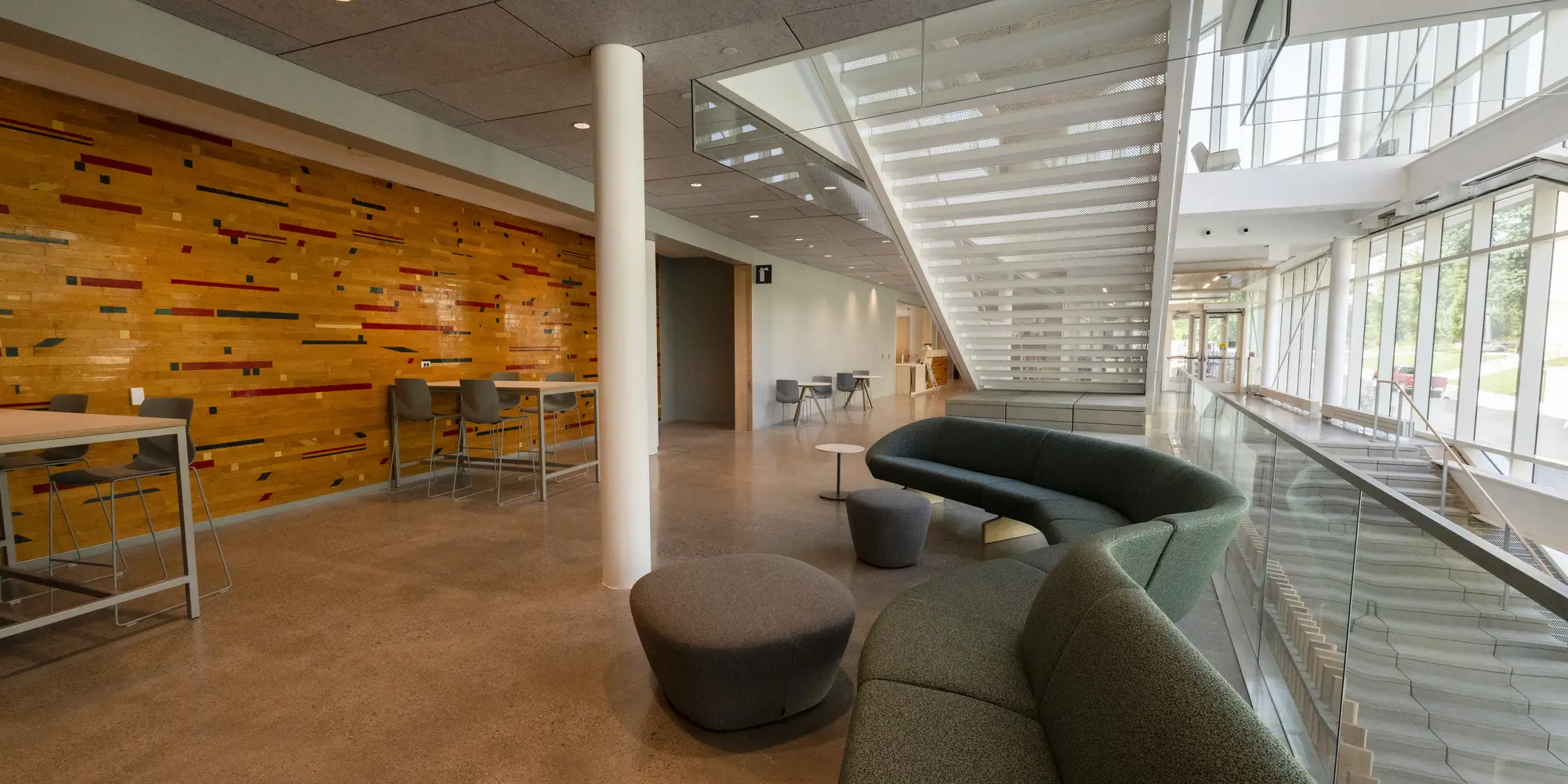 The old Skibo Floor adorns a wall in the Highmark Center.