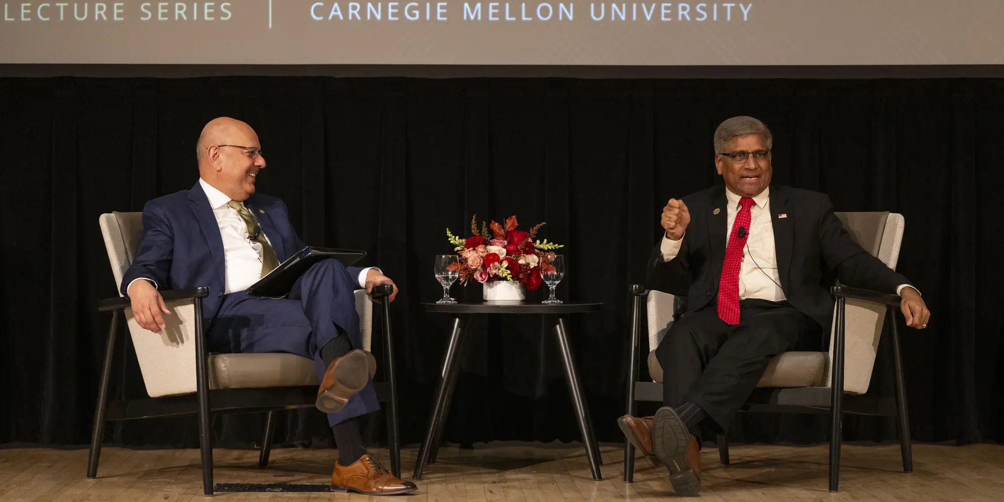 Farnam Jahanian and Sethuraman Panchanathan seated on stage
