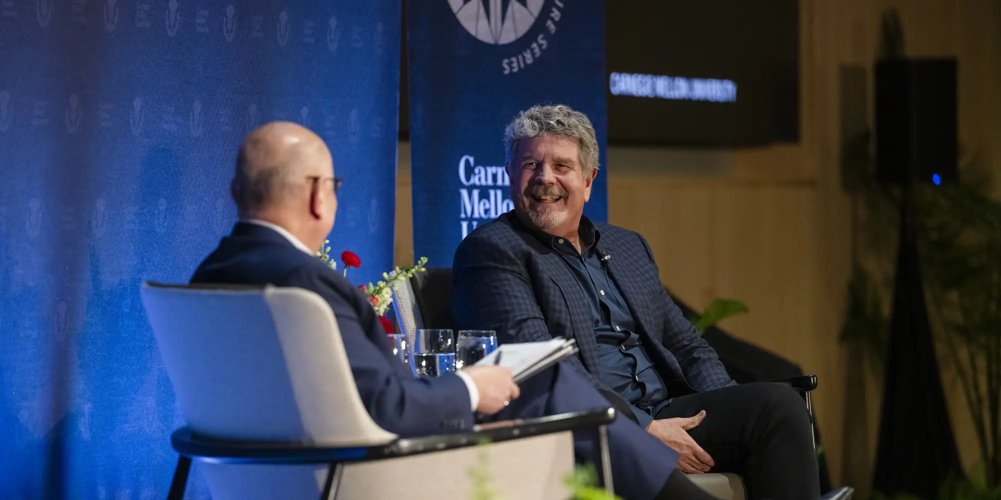 Farnam Jahanian speaks with John Wells at the Presidents Lecture Serires.