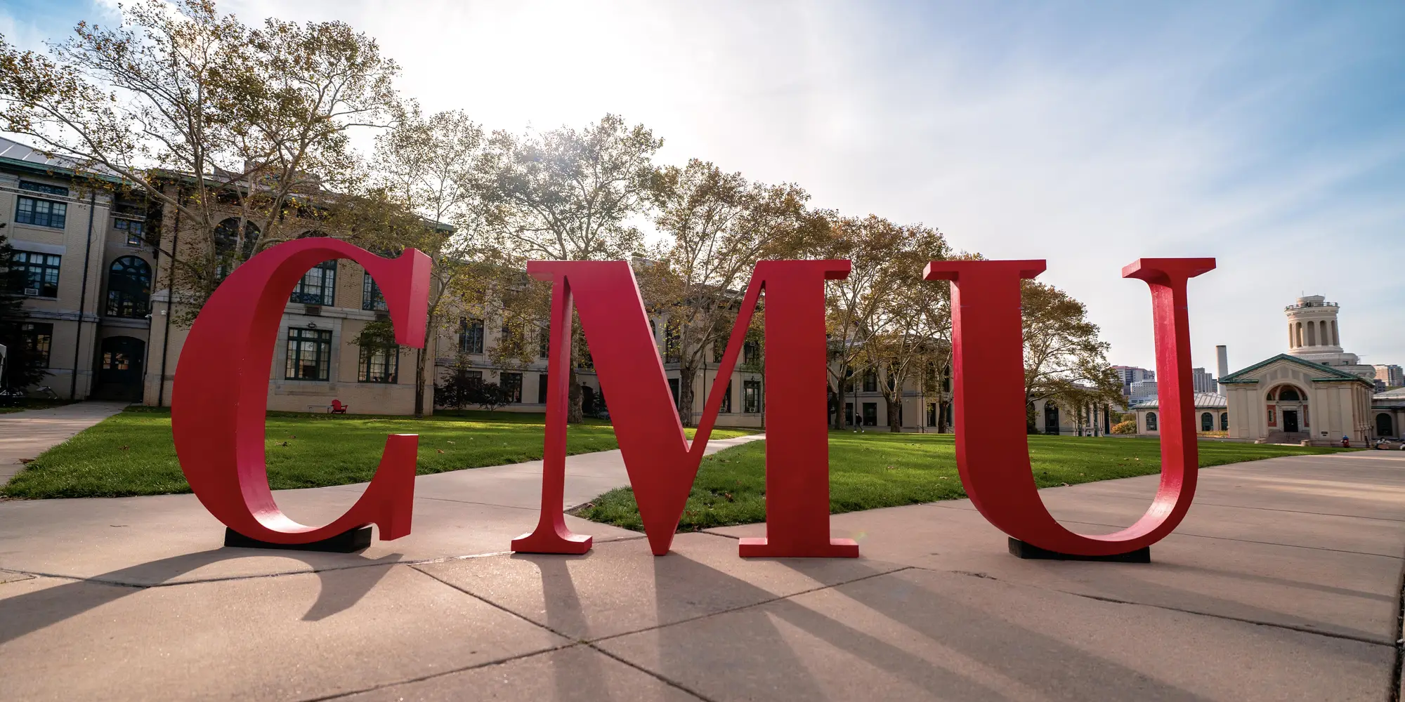 Large CMU letters on CMU's campus. 
