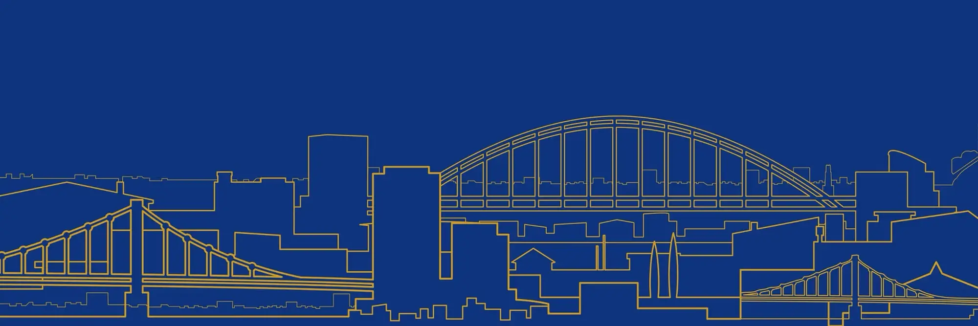 An outline drawing of the Pittsburgh skyline. 