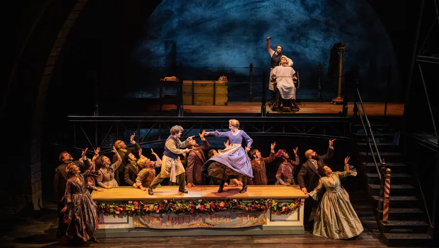 Gaten Matarazzo_ Annaleigh Ashford_ Josh Groban_ Nathan Salstone and the company of the 2023 Broadway production of "Sweeney Todd." Photo by Matthew Murphy and Evan Zimmerman