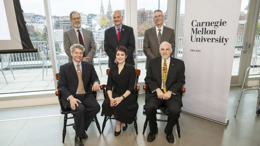 Front row, left to right: Alex John London, Hoda Heidari and Brad Myers. Top row, left to right: Richard Scheines, Martial Hebert and Jim Garrett.