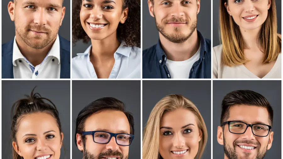 A stock photo collage of employee headshots