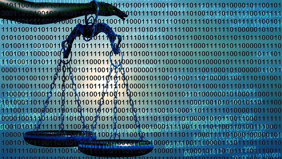 A justice and AI graphic.