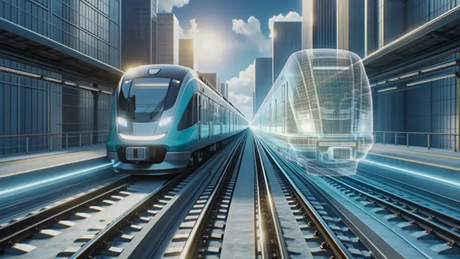 Two trains, one real and one computer-generated twin
