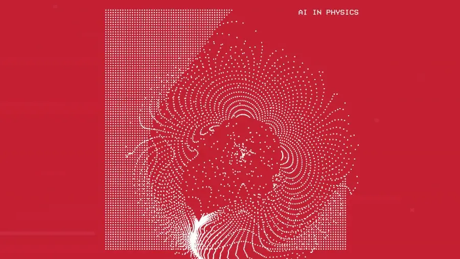 A red graf with the words "AI in Physics" toward the top. 