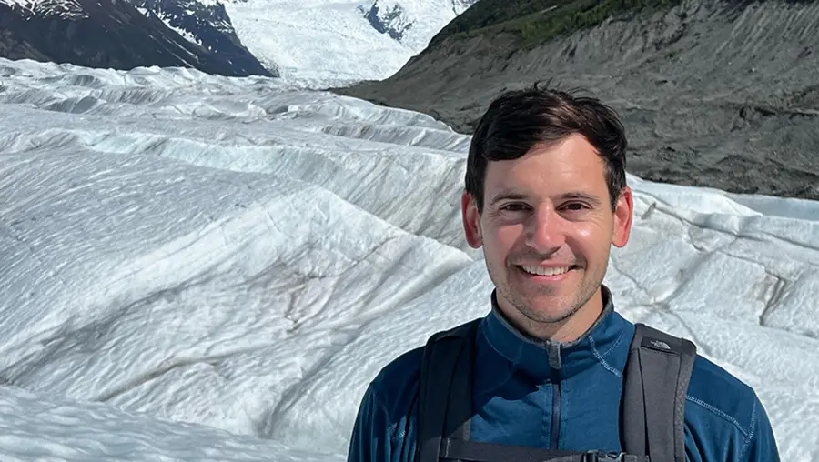 David Rounce in front of a glacier