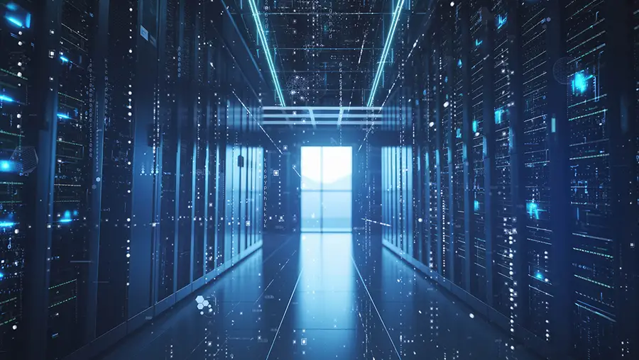 Data center with servers lined up inside