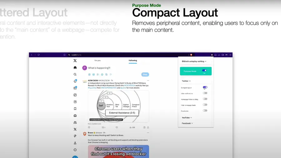 Image of a computer screen that has removed peripheral content on the side and allows users to focus on the main content