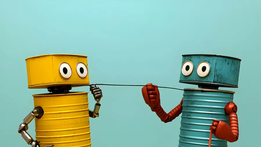 Graphic of two robots talking to each other.