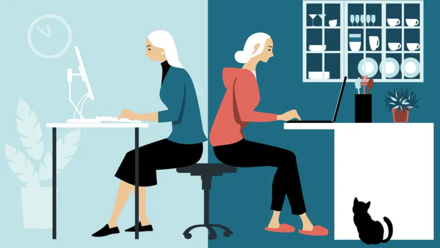 An illustration of people working in an office and from home.