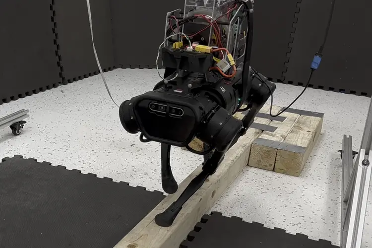 four-legged robot balancing on a beam