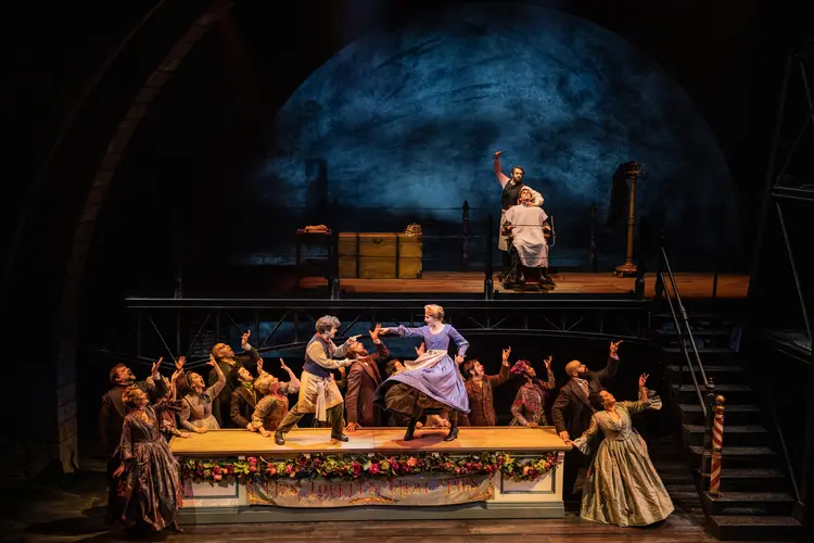 Gaten Matarazzo_ Annaleigh Ashford_ Josh Groban_ Nathan Salstone and the company of the 2023 Broadway production of "Sweeney Todd." Photo by Matthew Murphy and Evan Zimmerman