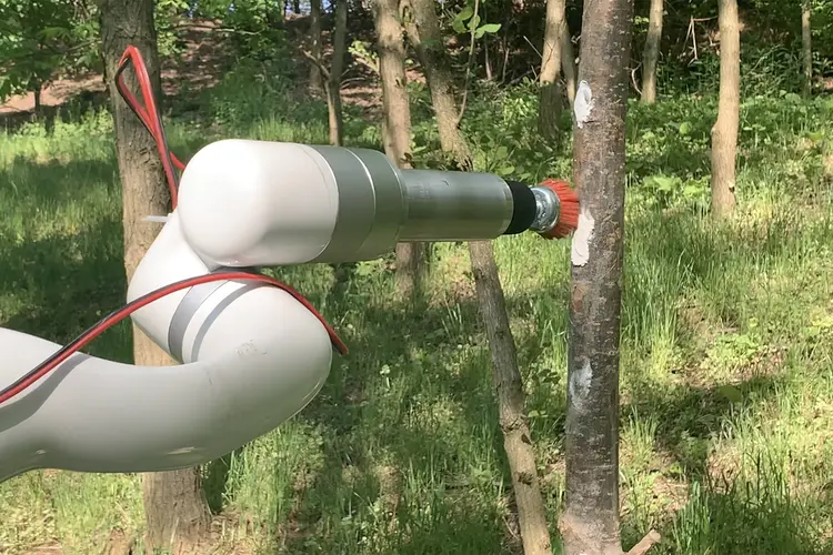 TartanPest pairs computer vision with a robotic arm attached to an electric tractor to detect and destroy spotted lanternfly egg masses.