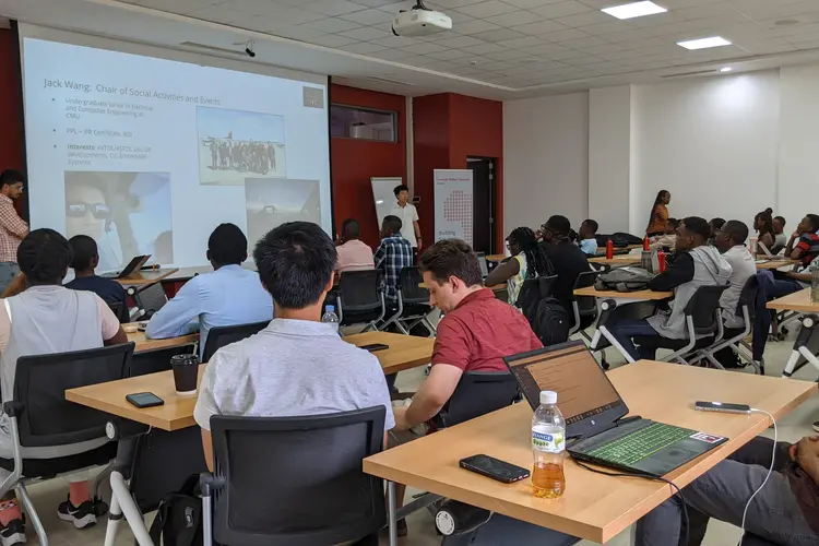 inside a full classroom of students