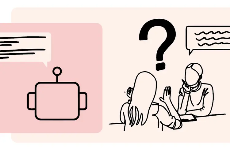 A drawing of people talking that has chat bubbles.