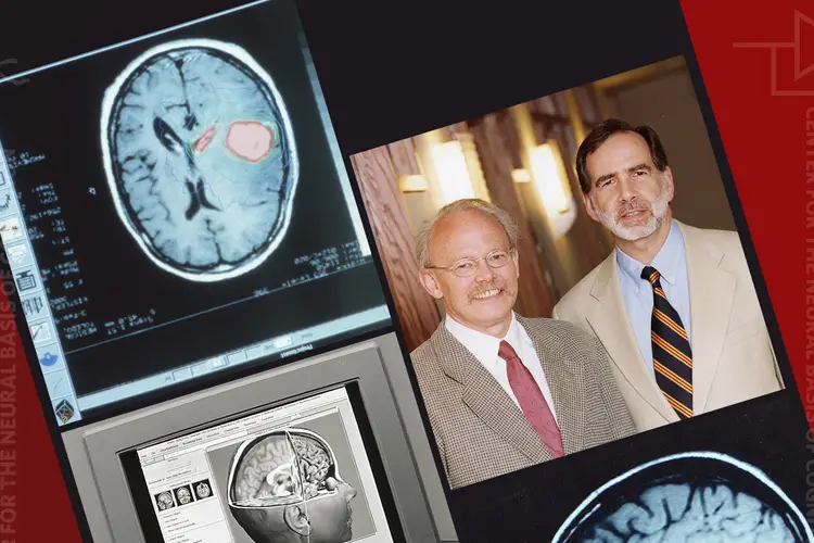 A collage including Jay McClelland, Peter Strick and images of the brain