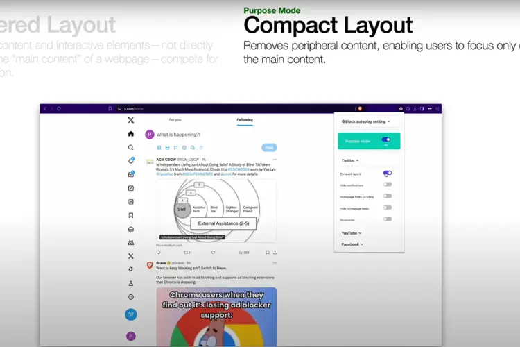 Image of a computer screen that has removed peripheral content on the side and allows users to focus on the main content