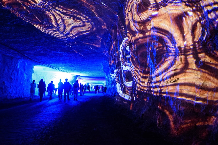 Image of a mine with a light display