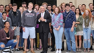 Peter Cooke and students in the School of Drama