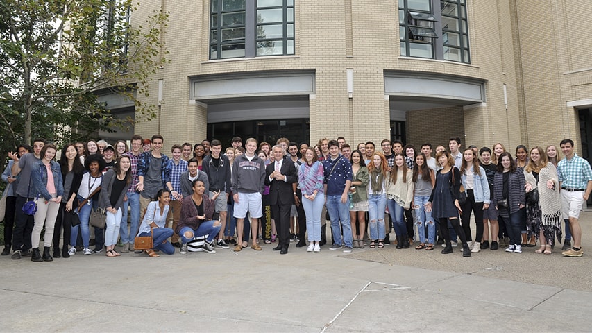 Peter Cooke and students in the School of Drama