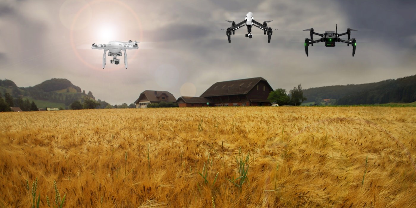 Image of Drones over a field