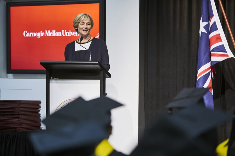 Keynote Speaker Joanna Batstone opens the Commencement ceremony