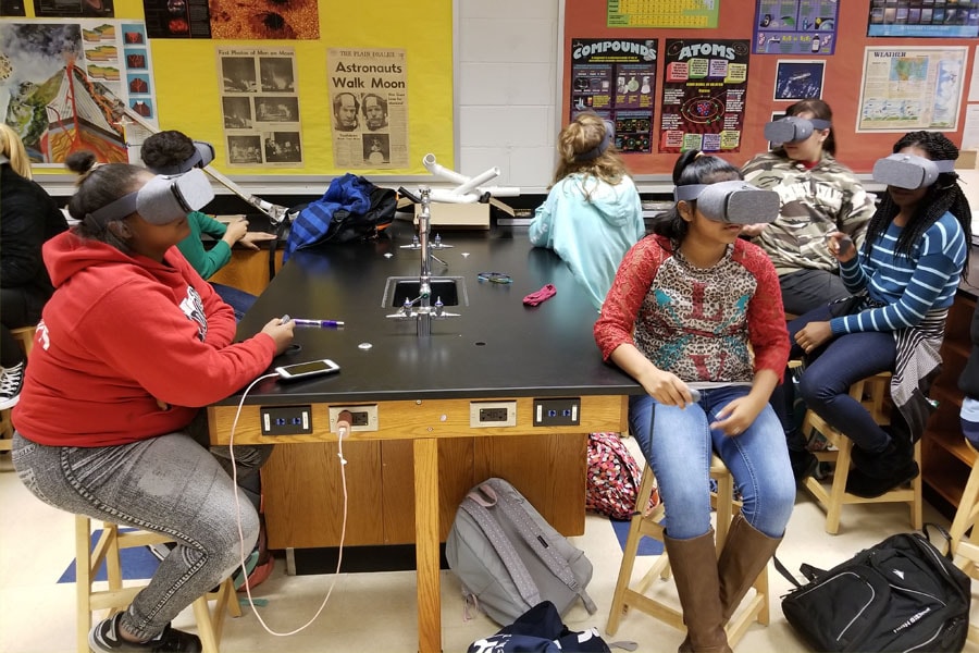 Image of students using virtual reality headgear
