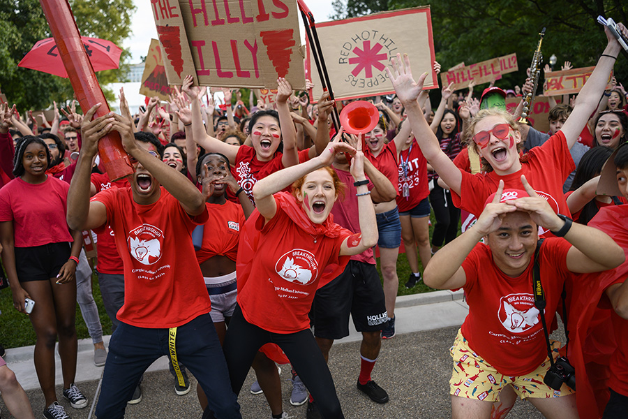 A photo of students cheering at House Wars