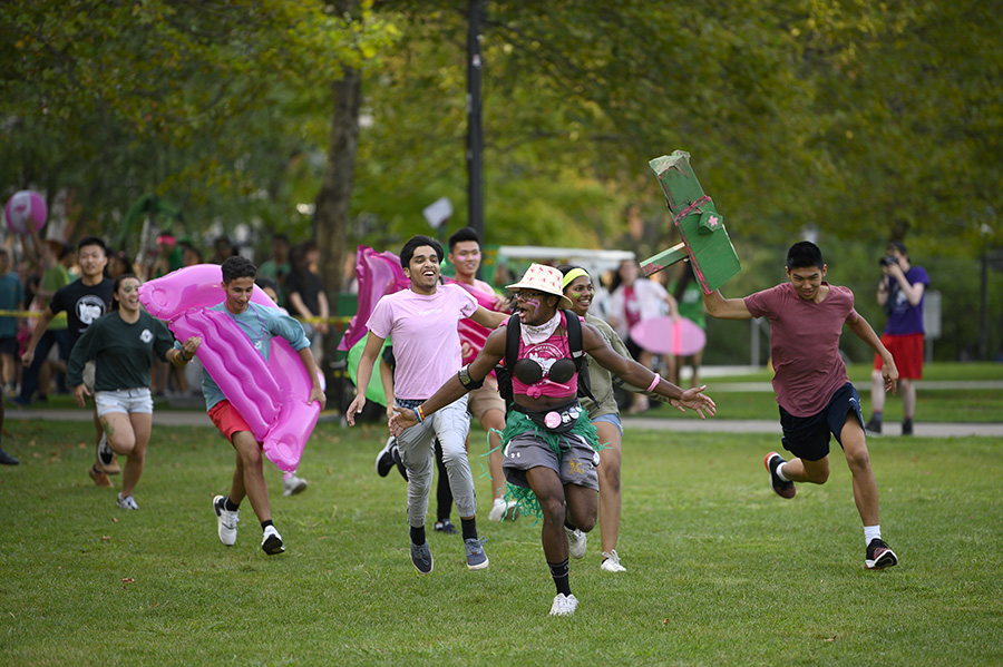 A photo of students running onto The Cut