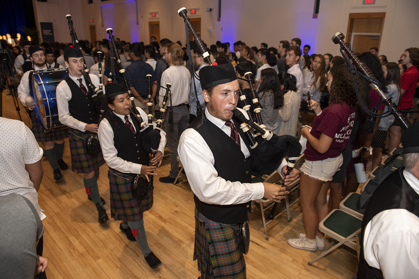 A photo of bagpipers