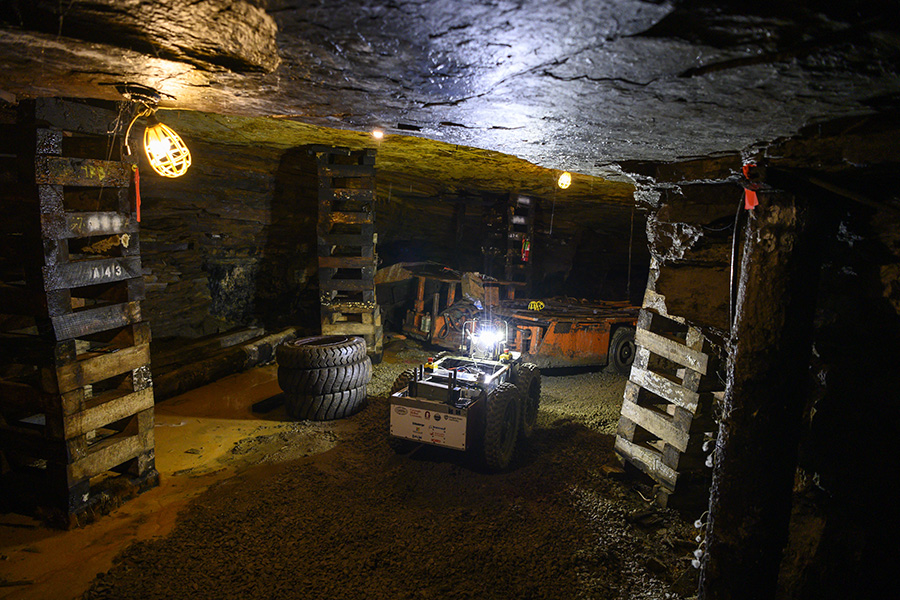 A photo of a robot exploring a mine