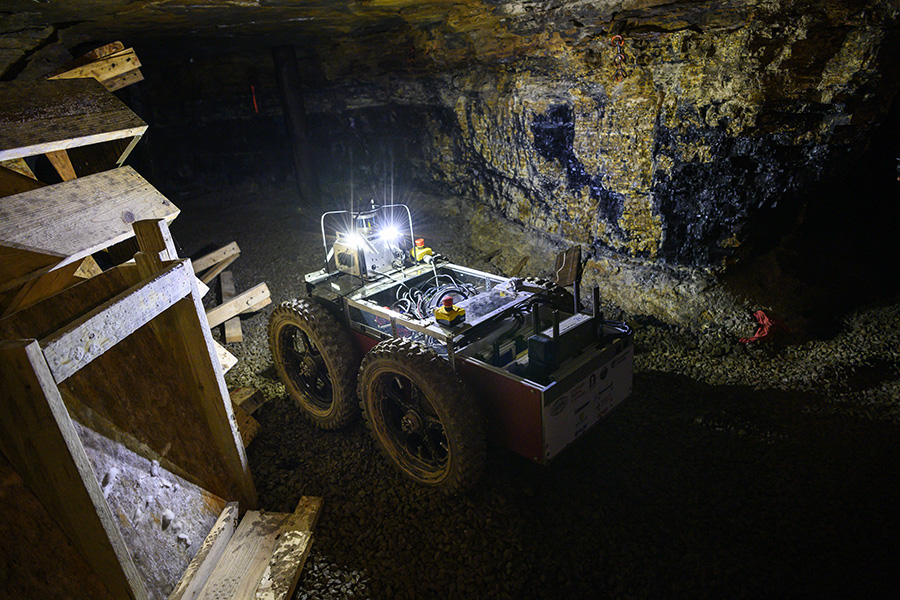 A photo of a robot exploring a mine