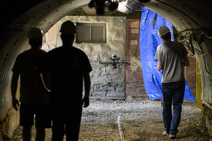 A photo of a robot exploring a mine