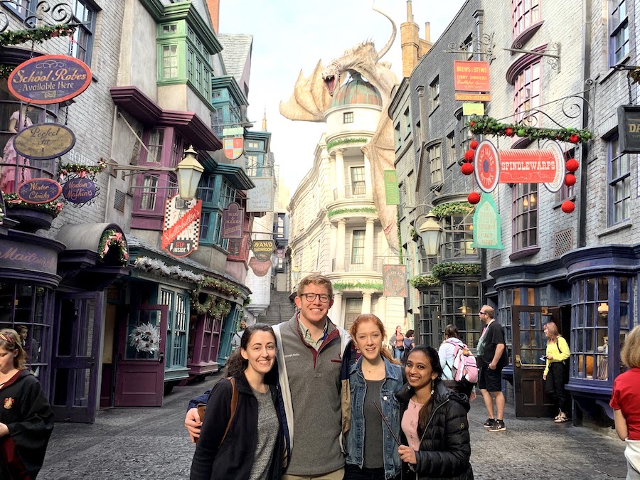 CMU students in the Harry Potter Diagon Alley exhibit at Universal Studios
