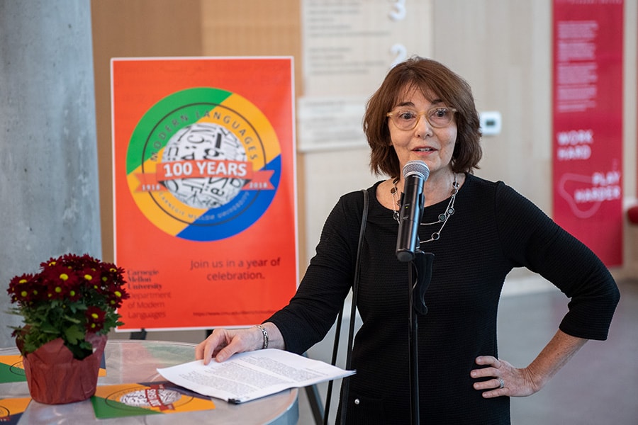 Susan Polansky speaks at the Department of Modern Languages Centennial celebration.