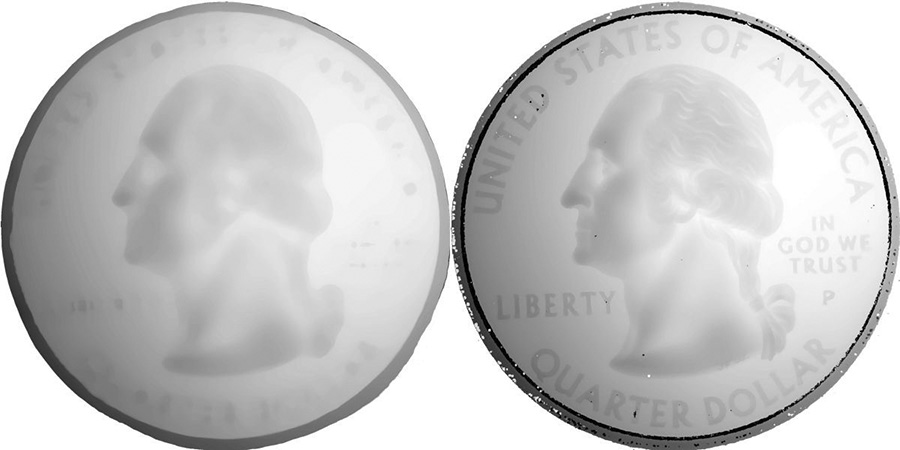 An image of two scanned quarters