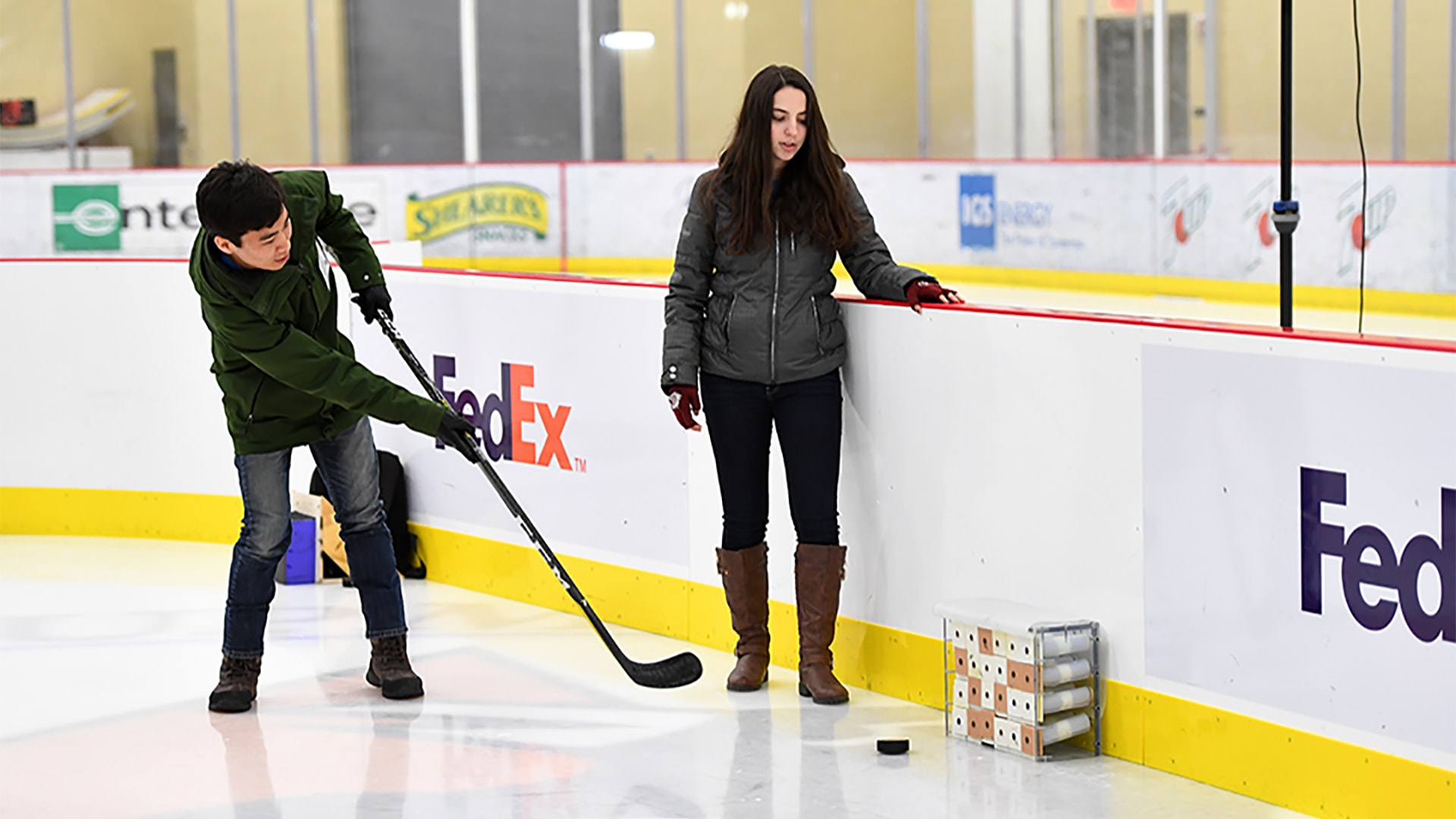 Students testing prototypes on ice