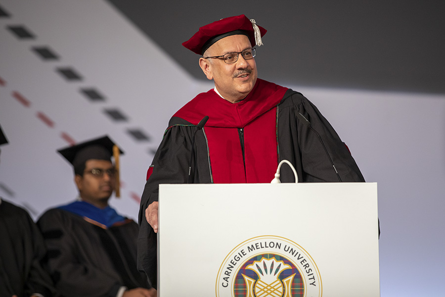 An image of CMU President Farnam Jahanian speaking.