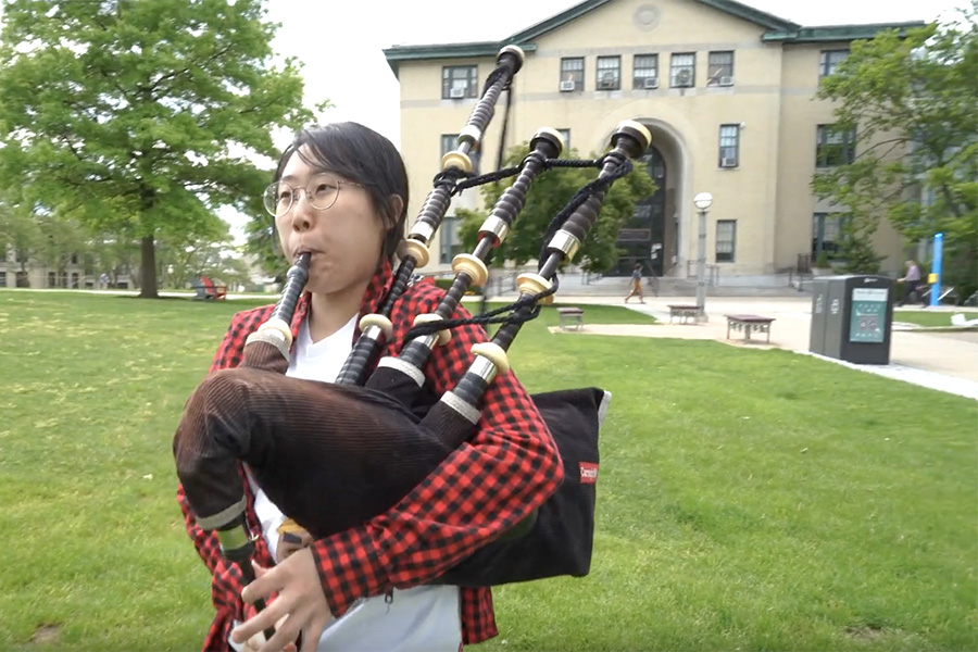 A photo of a bagpiper.