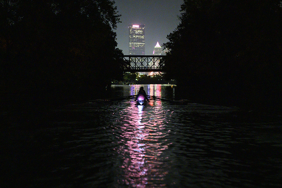 The team practices on the Allegheny River.